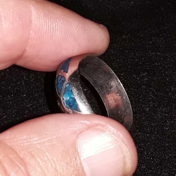 Sterling Silver Turquoise Chip Inlaid Ring - 7 - EUC - Picture 8 of 8